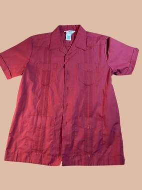 Vintage Romani Collection Men's Red Guayabera Cuban Wedding Shirt Size L